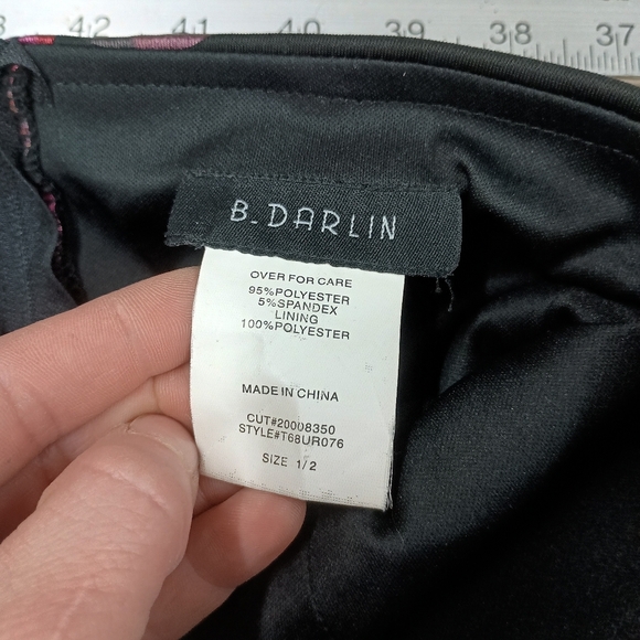 B Darlin Elegant Black Skirt with Pink Floral Design - Picture 2 of 12